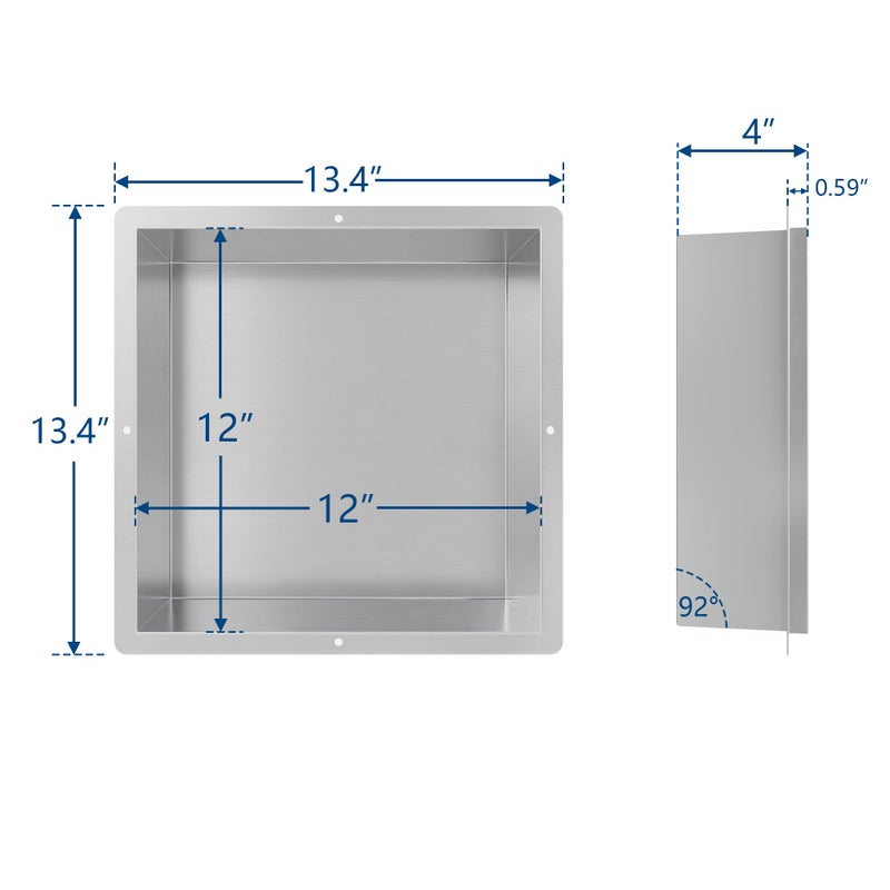 Neodrain Rimless Shower Niche Shelf 12"X12" Stainless Steel Bathroom Wall Niche Waterproof, Recessed Niches for Bathroom Storage, Stainless Wall Cabinet, Brushed - Image 2